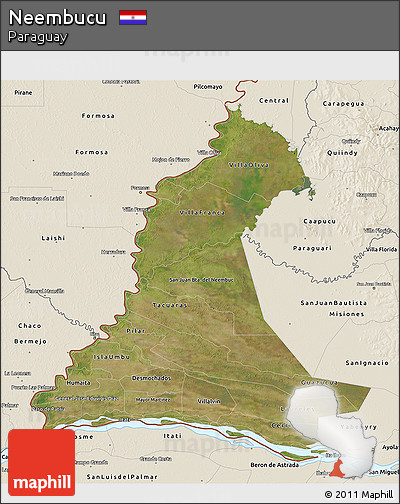 Satellite 3D Map of Neembucu, shaded relief outside