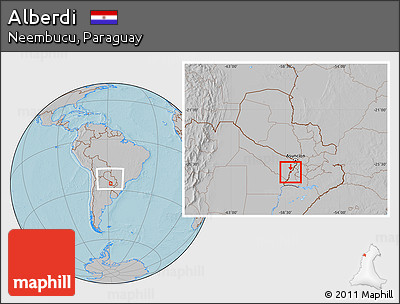 Gray Location Map of Alberdi, within the entire country, hill shading