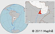 Gray Location Map of Neembucu, highlighted country, hill shading