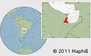 Savanna Style Location Map of Neembucu, highlighted country, hill shading