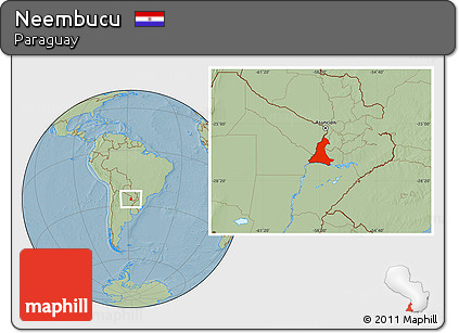 Savanna Style Location Map of Neembucu, hill shading