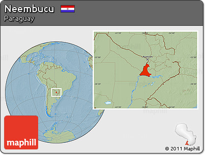 Savanna Style Location Map of Neembucu, hill shading