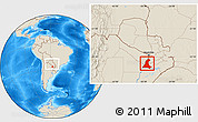 Shaded Relief Location Map of Neembucu, within the entire country