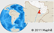 Shaded Relief Location Map of Neembucu, highlighted country