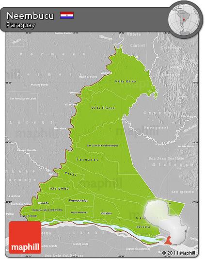 Physical Map of Neembucu, lighten, desaturated
