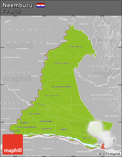 Physical Map of Neembucu, lighten, desaturated