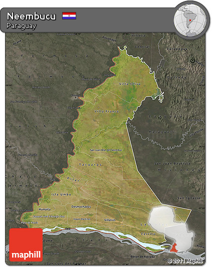 Satellite Map of Neembucu, darken, semi-desaturated