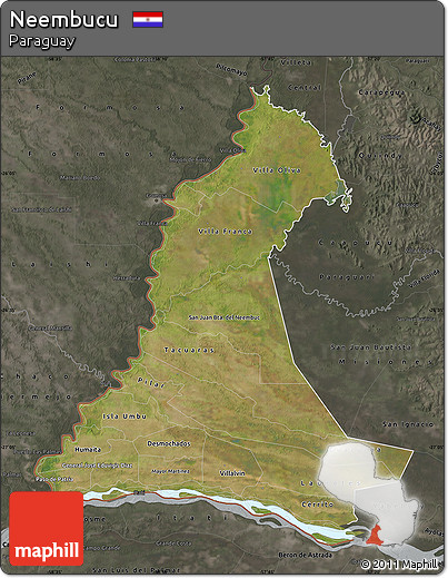 Satellite Map of Neembucu, darken, semi-desaturated