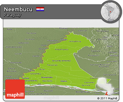 Physical Panoramic Map of Neembucu, semi-desaturated