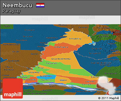 Political Panoramic Map of Neembucu, darken