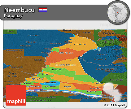 Political Panoramic Map of Neembucu, darken