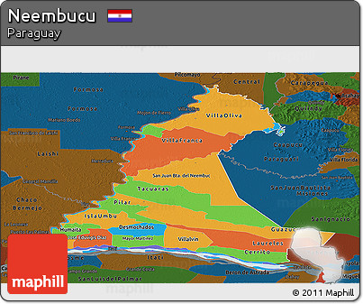 Political Panoramic Map of Neembucu, darken