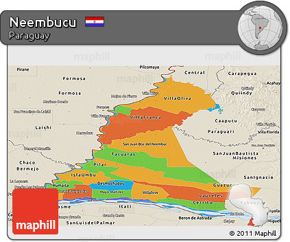 Political Panoramic Map of Neembucu, shaded relief outside