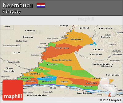 Political Panoramic Map of Neembucu, shaded relief outside