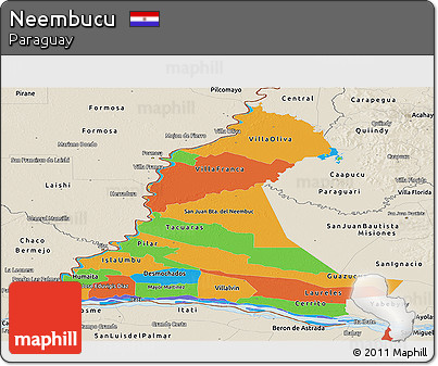 Political Panoramic Map of Neembucu, shaded relief outside