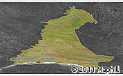 Satellite Panoramic Map of Neembucu, darken, desaturated