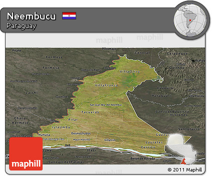 Satellite Panoramic Map of Neembucu, darken, semi-desaturated