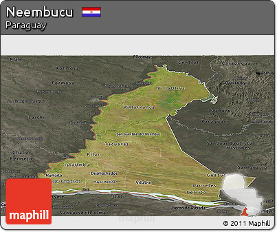 Satellite Panoramic Map of Neembucu, darken, semi-desaturated