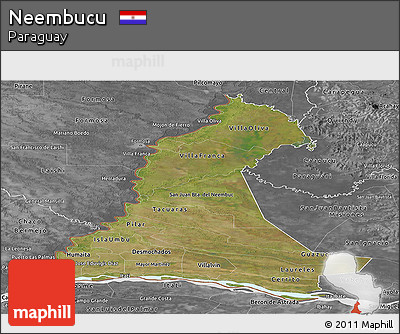 Satellite Panoramic Map of Neembucu, desaturated