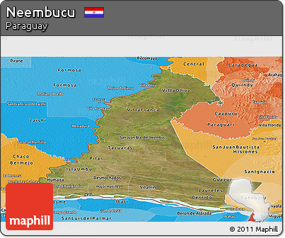 Satellite Panoramic Map of Neembucu, political shades outside
