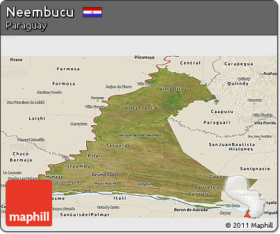 Satellite Panoramic Map of Neembucu, shaded relief outside