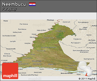 Satellite Panoramic Map of Neembucu, shaded relief outside