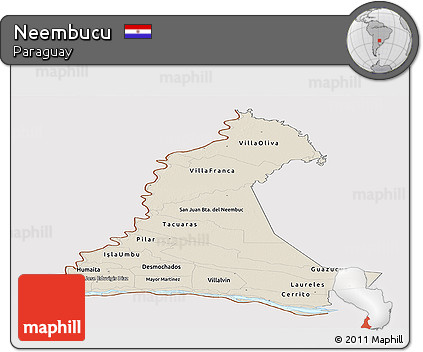 Shaded Relief Panoramic Map of Neembucu, cropped outside