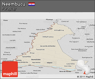 Shaded Relief Panoramic Map of Neembucu, desaturated