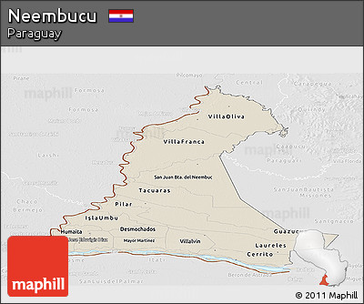 Shaded Relief Panoramic Map of Neembucu, lighten, desaturated