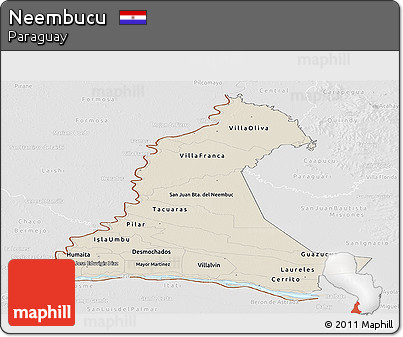 Shaded Relief Panoramic Map of Neembucu, lighten, desaturated