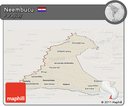 Shaded Relief Panoramic Map of Neembucu, lighten