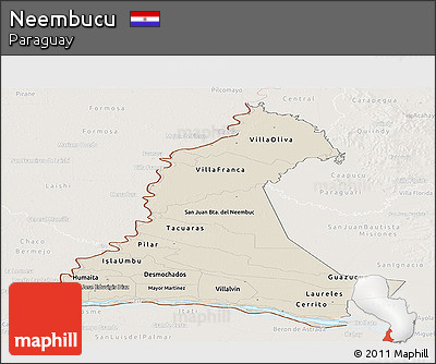 Shaded Relief Panoramic Map of Neembucu, lighten