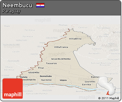 Shaded Relief Panoramic Map of Neembucu, lighten