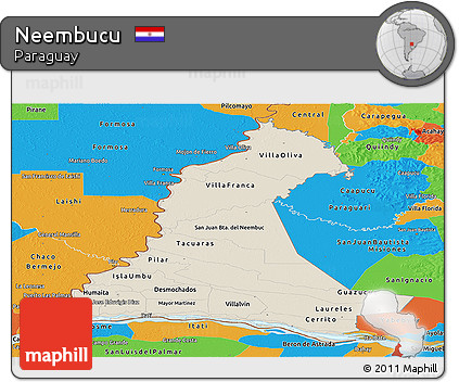 Shaded Relief Panoramic Map of Neembucu, political outside