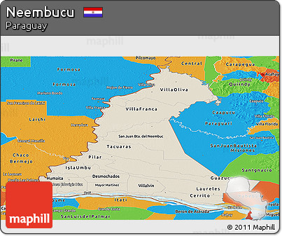 Shaded Relief Panoramic Map of Neembucu, political outside
