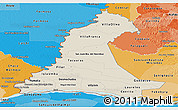 Shaded Relief Panoramic Map of Neembucu, political shades outside