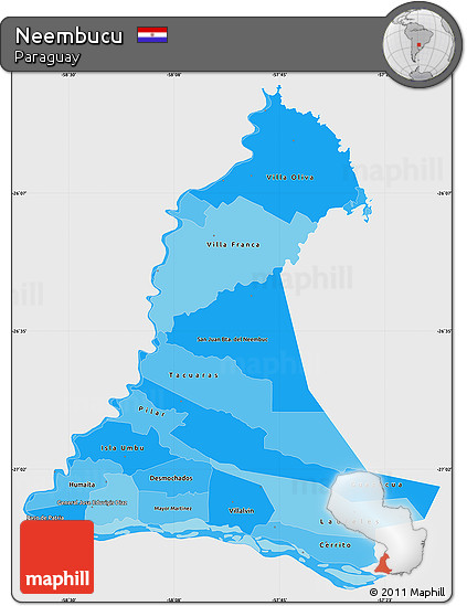 Political Shades Simple Map of Neembucu, single color outside