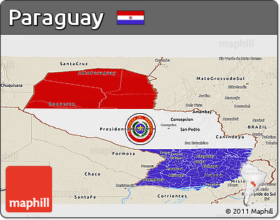Flag Panoramic Map of Paraguay, shaded relief outside