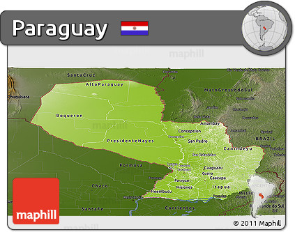 Physical Panoramic Map of Paraguay, darken