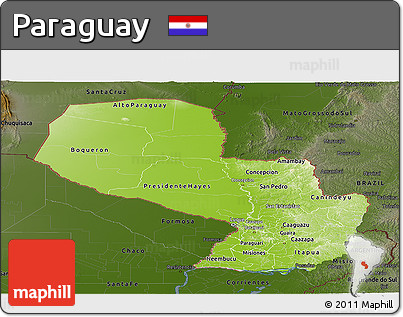 Physical Panoramic Map of Paraguay, darken