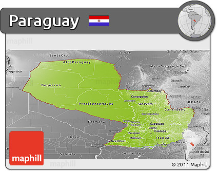 Physical Panoramic Map of Paraguay, desaturated