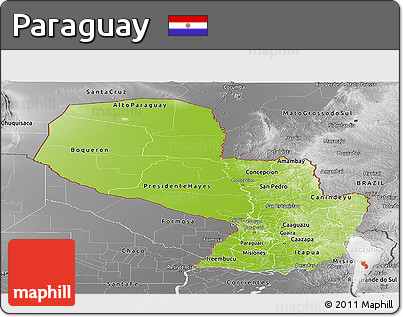 Physical Panoramic Map of Paraguay, desaturated