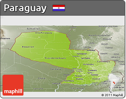 Physical Panoramic Map of Paraguay, semi-desaturated