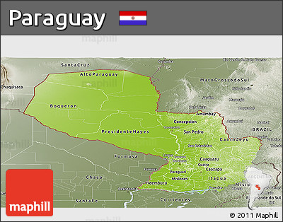 Physical Panoramic Map of Paraguay, semi-desaturated