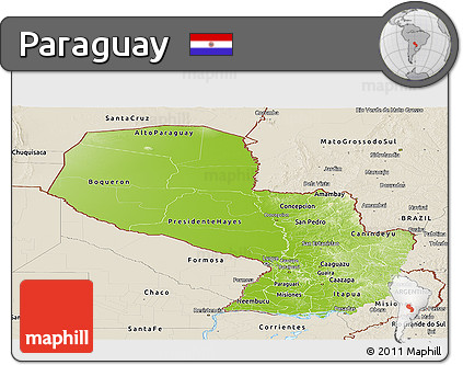 Physical Panoramic Map of Paraguay, shaded relief outside