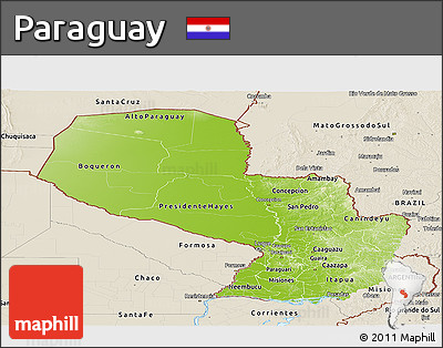 Physical Panoramic Map of Paraguay, shaded relief outside