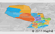 Political Panoramic Map of Paraguay, lighten, desaturated