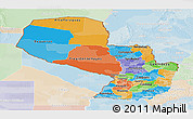 Political Panoramic Map of Paraguay, lighten