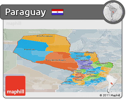 Political Panoramic Map of Paraguay, lighten, semi-desaturated