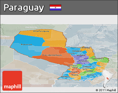 Political Panoramic Map of Paraguay, lighten, semi-desaturated